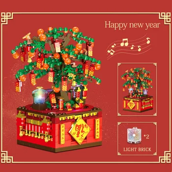 Mailackers Idėjų Kinų naujieji Metai Likimo Medis Muzikos Dėžutė su Šviesos Kūrėjas Ekspertų Modelio Kūrimo Bloką, Plytos, Vaikas, Vaikų Žaislas