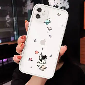 Mielas Animacinių filmų Astronautas Star Vietos Telefono dėklas Skirtas iPhone 12 11 Mini Pro XR XS Max 7 8 Plus X Matinis skaidrus Baltas galinis Dangtelis