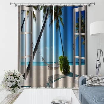Modernių Namų Puošybai Blackout 3D Užuolaidų stereoskopinis tikroviška blue beach dekoracijos užuolaidos užuolaidos Apdaila