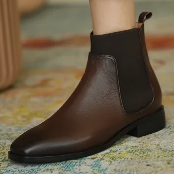 Moterų natūralios odos elastingas audinys kratinys slip-on butai rudens batai aikštėje kojų atsitiktinis 
