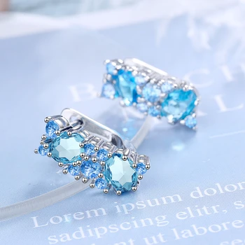 Mėlyna ausų papuošalai Europos ir Amerikos temperamentas mėlyna cirkonis auskarai paprastas dailės 925 sterlingas sidabro