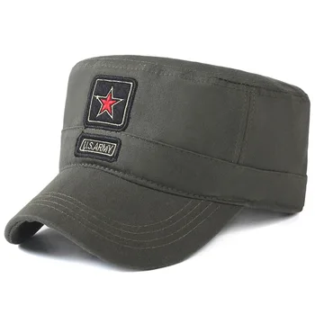 Naujas JAV ARMIJOS penkių žvaigždučių siuvinėjimo flat-top vyrų ir moterų karinė kepurė medvilnė reguliuojamas flat-top patrulių bžūp lauko kietas tėtis skrybėlę