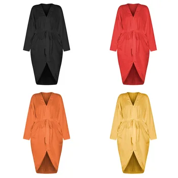 Naujas Kietas spalvų Moterų Devynių rankovėmis V-kaklo Megztinis Skraiste Laisvi Namų Drabužių Persirengimo Suknelė Patogūs Chalatai Sleepwear