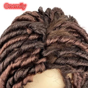 Onemily Pintas Afro Ilgai Pasukti Visiškai Atsparus Karščiui Sintetinių Plaukų Perukai Moterims, Mergaitėms su Kirpčiukais Šalies Vakaro Tamsiai Ruda