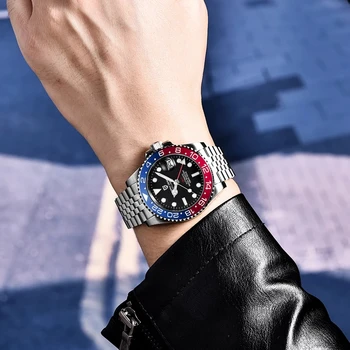PAGANI kurti Naujų Prabangių Vyrų Mechaninis Laikrodis Nerūdijančio Plieno GMT Žiūrėti Top Brand Safyro Stiklas Vyrų Laikrodžiai reloj hombre