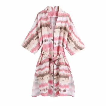 PSEEWE Za Kimono Moterys Vasarą 2021 Kaklaraištis Dažų Ilgai Moteris Paplūdimio Kimono Derliaus Japonijos Surišti Diržais Streetwear Atsitiktinis Palaidinė