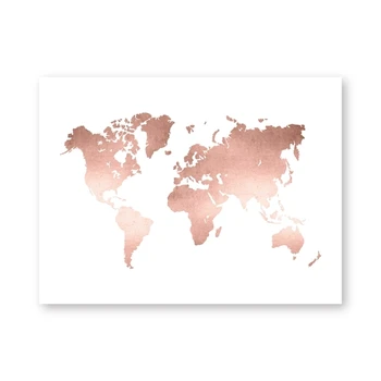 Rose Aukso Pasaulio Žemėlapio Spausdinimo Modernus Minimalizmas Plakatas Drobės Tapybos Office Home Dekoro be Rėmelio
