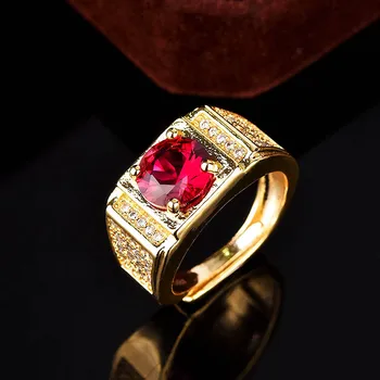 Ruby Aukso Žiedas Crystal Cirkonis keičiamo dydžio Žiedai Vyrams 18k Aukso Tonas Valdinga geltonojo aukso Papuošalų Bijoux Mados Dovana