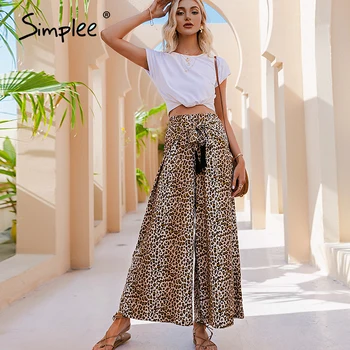 Simplee Leopardas spausdinti prarasti varčios moterų pločio kojų kelnės vasaros Aukšto liemens kelnės sexy streetwear Mados atostogų likučius panele