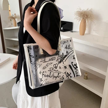 Skaidrus grafiti pečių maišą didelės talpos 2 dalių komplektas rankinėje vasaros 2021 naujus moteriškus maišą mados pvc pirkinių krepšys
