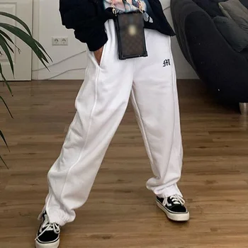Streetwear Raišteliu Siuvinėjimo Pusėje Užtrauktukas Balta Sweatpants Poilsiu Moterų 2021 Harajuku Plačios Kelnės Hip-Hop Y2k Kelnes Capris
