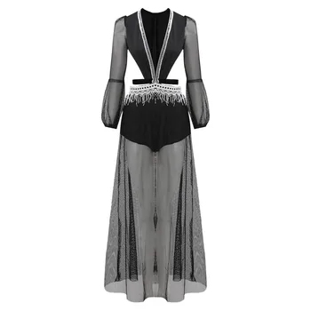 Suknelė Moterims Vasarą Naujas Mados Lady 's Sexy Atidaryti Galinį Žibintą ilgomis Rankovėmis Iškirpti Nėrinių Suknelė maxi Suknelės Moterims 2021