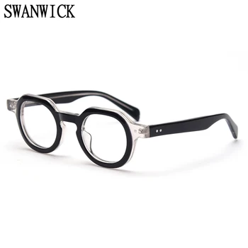 Swanwick derliaus apvalių akinių rėmeliai, skirti moteriai, optiniai akiniai rėmeliai rankų darbo acetatas juodas leopardas aukštos kokybės priedai