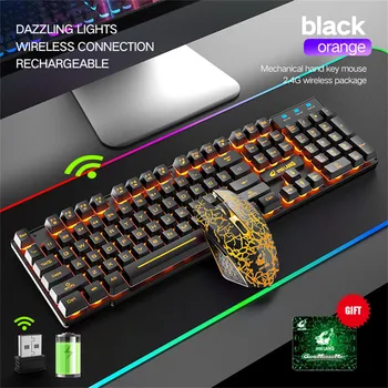 T3 Wireless Keyboard Mouse Combo spalvotu LED Backlight, USB Klaviatūra Žaidimų Klaviatūra 2400DPI LED Gaming Mouse Combo Клавиатура