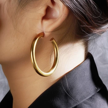 Titano Plieno Didelį Ratą Hoopas Auskarai moterims, Moteriška Huggie prekės aukso žiedas ausų papuošalai naktiniame klube DJ 2021 Ponios auskarai
