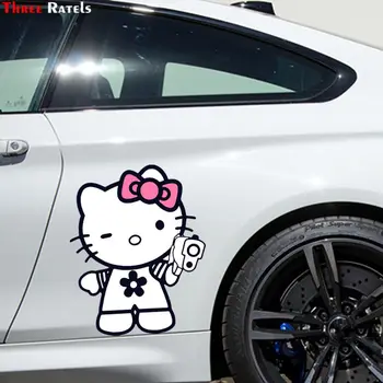 Trys Ratels FC393 Bad Kitty Su Šautuvu Mielas Velnias Juokingas Anime ir Animacinių filmų 3D Lipdukai Automobilio Pvc Pav Decal