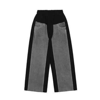 UNCLEDONJM Džinsinio Spliced swearpants vyrų kelnės atsitiktinis streetwear vyrų track kelnės haremo kelnės vyrams hip-hop kelnes UM20330