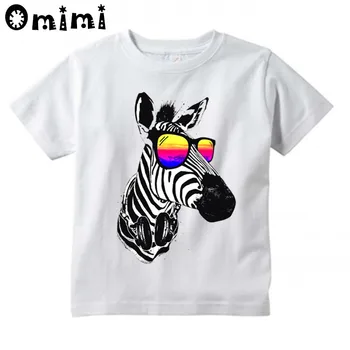 Vaikų Zebra Su Akiniais Dizaino Marškinėliai Vaikams Cool Atsitiktinis Viršūnes Berniukų/Mergaičių Vasaros White T-Shirt