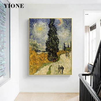 Van Gogh Kelių su Kiparisų ir Star Drobė Spausdinti Aliejaus Tapybos Genijus Dailininko, Meno, Plakato Nuotrauką, Sienos, Namo Apdailos Gyvenimo