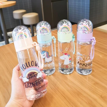 Vandens butelis mielas vienaragis kūrybos micro kraštovaizdžio įdomus dizainas plastikinių vandens puodelį vaivorykštės spalvų mergina portable nešiojamieji