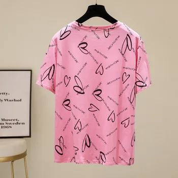 Vasaros 2021 naujas Mados Kūrybiškumą letter spausdinimo modelis trumpas rankovėmis marškinėliai moteriška Prarasti Atsitiktinis Patogiai Rožinė moterims topai