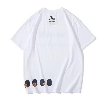 Vyriški T-shirt High Street Harajuku trumpomis Rankovėmis Aukštos Kokybės Grynos Medvilnės Marškinėliai vyriški ir moteriški marškinėliai Baltas Juodas