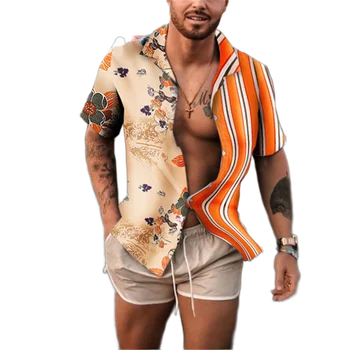 Vyrų Mados Havajų Marškinėliai trumpomis Rankovėmis Streetwear Spausdinti Dryžuotas Kratinys atsitiktinis Chic Marškinėliai 2021 m. vasaros Paplūdimio Camisas