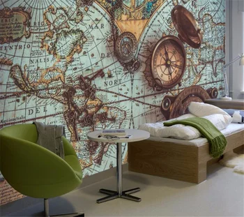 Wellyu Pritaikyti didelių 3D tapetai retro pasaulio žemėlapis kišenėje žiūrėti tapetai šeimos gyvenimo kambario, miegamasis foną