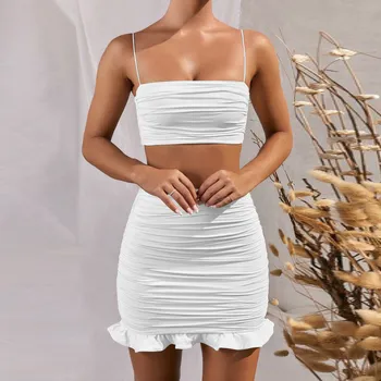 ZQLZ Bodycon Suknelė Rinkiniai Vasarą Moterys 2 Gabalas Vestidos 2021 Seksualus Atsitiktinis Beach Party Mini Suknelės Moteriška Juoda Žalia Sundresses