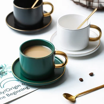 Žalia Keramika Kavos latte puodelis Drinkware Sojos Pieno Pusryčiai taurės fine bone china mielas masažuoklis arbatos puodeliai ir lėkštė Šaukštas rinkinys