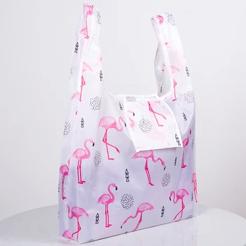 Žalia Sulankstomas Daugkartinio Naudojimo Ekologiškas Pirkinių Krepšys Gėlių Nešti Sulankstomas Pink Flamingo Kišenėje Dėklas Rankinės Saugojimo Krepšiai