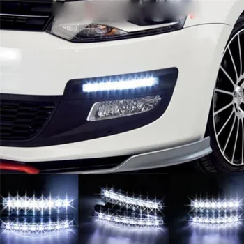 12V DRL Automobilio Optikos 8 LED Dienos Važiavimo Veikia Šviesos 1pcs Automobilių Priešrūkinis Žibintas atsparus Vandeniui Baltos Ryškios Šviesos 6000K Su 480mm Kabelis