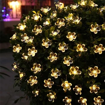 12m Vyšnių Žiedų LED Saulės Žibintai String Girliandą Pasakų Žibintai Kristalų Gėlių Lempos Vestuves Šventė Kalėdų Sodo Dekoro