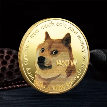 1PC Gražus WOW Auksą, Padengtą Dogecoin Progines Monetas Mielas Šuo Modelis Šuo Suvenyrų Kolekcija Dovanos