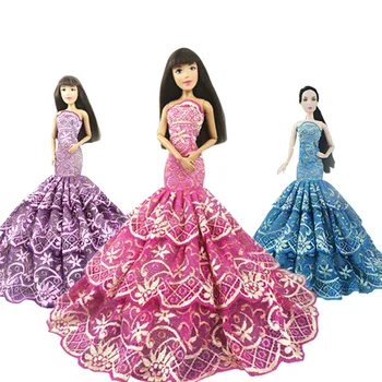1pc Off-Pečių Nėrinių Undinėlės Suknelė Barbie Lėlės Oficialią Vakaro Šalis Suknelė Barbie Suknelės Vaikas 