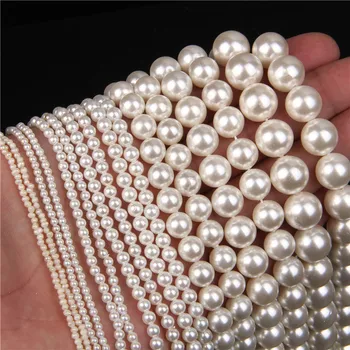 2-12mm Baltos spalvos Gėlavandenių Gamtos Shell Perlų Imitacijos Karoliukai Apvalios Perlas Laisvas Granulių Papuošalai Priėmimo 