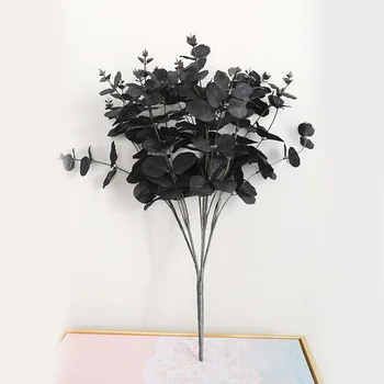20 Heads 5 filialai juoda spalvingas dirbtinės eukalipto lapai žali augalai šilko gėlių puokštė vestuvių namų šaliai dekoro amatai