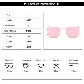 2021 Naujas Moterų Daugiakampio Spalvotų akinių nuo saulės Vyrų Metalinio Rėmo Spalvingas Gyvsidabrio UV400 Akiniai nuo saulės