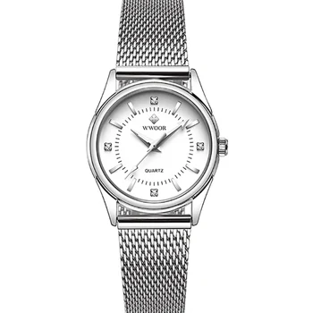 2021 WWOOR Moterų Laikrodžiai Top Brand Prabanga Atsitiktinis Suknelė Deimantas Kvarciniai Laikrodžiai Tinklelio Diržo Vandeniui Ponios Laikrodis Reloj Mujer