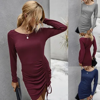 2021 m. rudenį naujų produktų atsitiktinis mados seksualus paprasta, gryna spalva priemiestinių plisuotos suknelė moteriški drabužiai