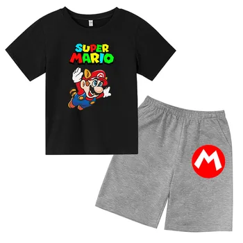 2021 vasaros vaikų drabužius, Super Mario kostiumas, T-marškinėliai, šortai, berniukas, mergaitė, modelis tiktų vaikų drabužiai tiktų 4-14 metų amžiaus