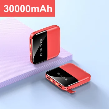 30000mAh Mini Galios Banko Dual USB LED Ekranas Poverbank Nešiojamų Išorės Baterijos Kroviklis Powerbank 30000 mAh Mobilieji Telefonai