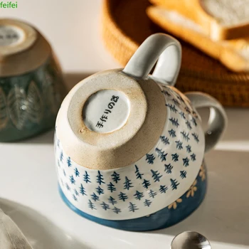 310ml Japonijos Senovinių Keramikos Puodelis Rankena Taurės Pusryčiai Pienas, Avižiniai dribsniai Kavos Atsparus Karščiui Office Home Drinkware Įrankis