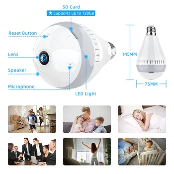 360 laipsnių LED Šviesos, Kamera, 1080P Belaidžio Panoraminis Home Security 