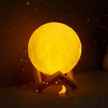 3D Spausdinimo Mėnulio Lempos Įkrovimo Spalvų Kaita, LED Nakties Šviesos Jutiklinį Jungiklį Naktiniai Žibintai Vaikų Žibintai Naktį Lempa Namų