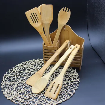 5 Dalių Komplektas Bambuko Indų Virtuvėje Mediniai Maisto Ruošimo Priemonės Šaukštas Mentele Maišyti Virtuvės Reikmenys Kepimo Įrankiai