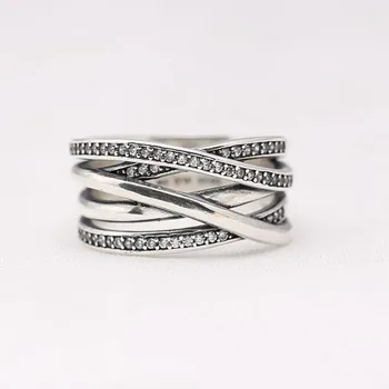925 Sterling Silver pandora Žiedą darbo Amžinybę, Persipinantys Kristalų Žiedai Moterims Vestuves Dovanų bižuterijos