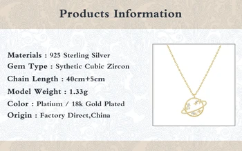 Aide Mados 925 Sterlingas Sidabro, Aukso Saturnas Star Blizgus Baltas Kristalų Cirkonis Žavesio Grandinės Karoliai Prabanga Moterų Fine Jewelry