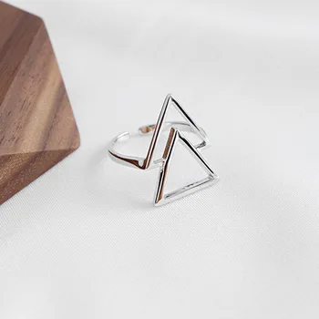 AsinLove 925 Sterlingas Sidabro Ins Reguliuojamas Trikampis Žiedas Geometrinis Kūrybinis Dizainas Merginos ir Moterys, Visų rungtynių Fine Jewelry Šalis