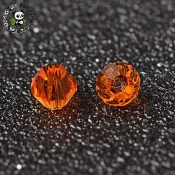 Briaunotas bicone imitacija, Kristalų, stiklo karoliukų, orangered, apie 4mm skersmens, 3,5 mm storio, skylė: 1mm